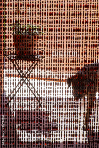 Fotografía a contraluz con perro acercándose entre cortinas © Cristina