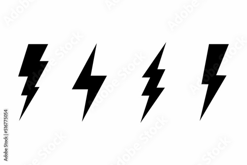 Lightning lightning bolt icon illustration set vector Black design symbol isolated on white background. Electric lightning sign. Dangerous abstract concept and power illustration.