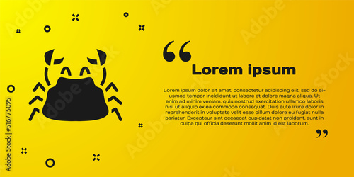 Black Crab icon isolated on yellow background. Vector