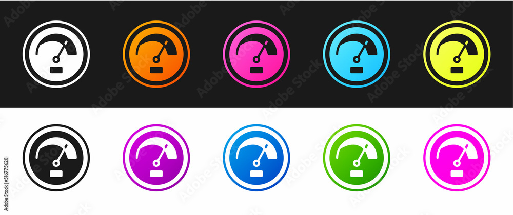 Set Speedometer icon isolated on black and white background. Vector Set Speedometer icon isolated on black and white background. Vector