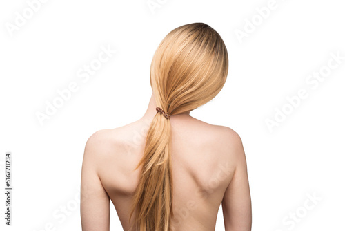 Woman backside, beautiful woman with ombre hair isolated on a white.