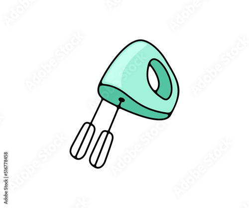 Electric mixer mixing cream, kitchen blender and household electric appliance, logo design. Food processor, kitchen gadget and kitchen appliances, vector design and illustration