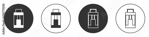 Black Vape mod device icon isolated on white background. Vape smoking tool. Vaporizer Device. Circle button. Vector
