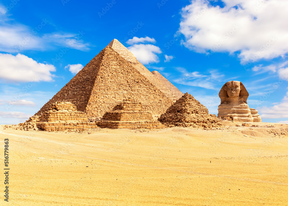 The Egypt Pyramid Complex and the Great Sphinx in the Giza necropolis
