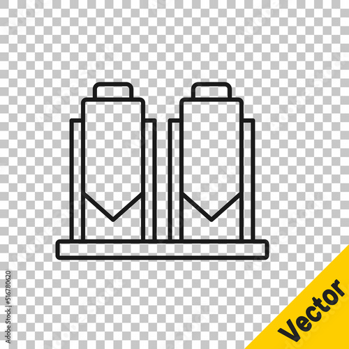 Black line Traditional brewing vessels in brewery icon isolated on transparent background. Beer brewing process. Distillery plant, brewery. Vector