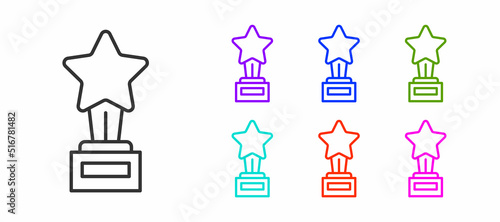 Black line Movie trophy icon isolated on white background. Academy award icon. Films and cinema symbol. Set icons colorful. Vector