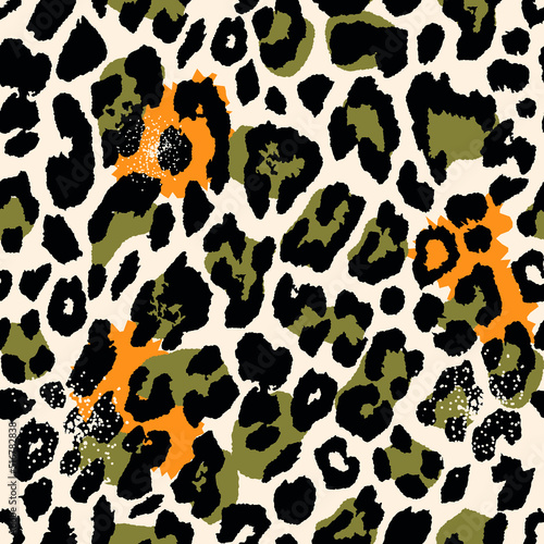 Leopard pattern design funny drawing seamless pattern. animal skin design Jaguar, cheetah, panther fur. Poster or t-shirt textile graphic design wallpaper, wrapping paper.
