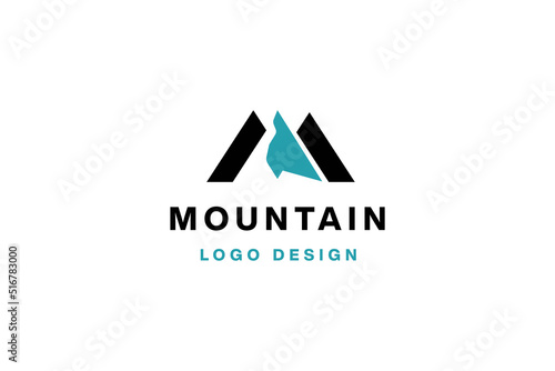 Mountain logo design with letter M vector illustration.