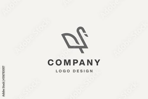 Swan logo design with letter S vector illustration.