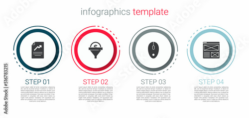 Set Document with graph chart, Lead management, Computer mouse and Browser window. Business infographic template. Vector