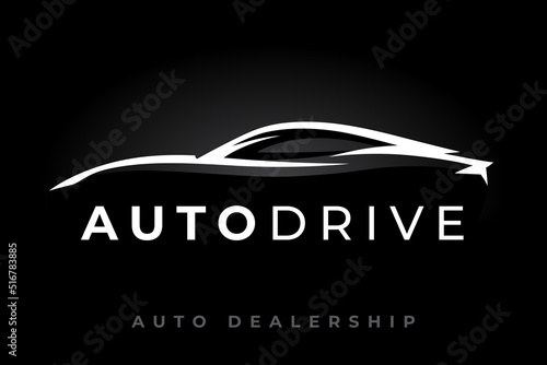 Sports vehicle logo silhouette. Motor car dealer emblem. Auto garage icon. Automotive dealership symbol. Vector illustration.