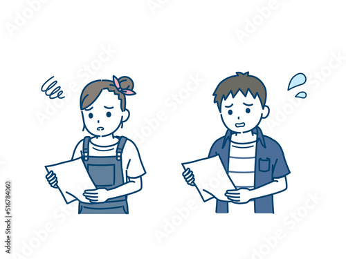 答案用紙を見て落ち込む子供　テスト　成績　イラスト