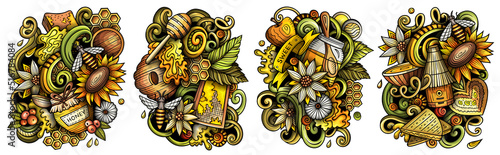 Honey cartoon vector doodle designs set