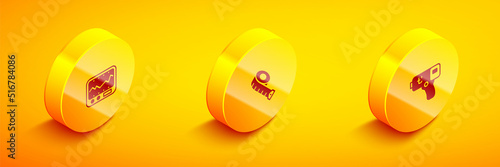 Set Isometric Measuring instrument, tape and Digital thermometer icon. Vector