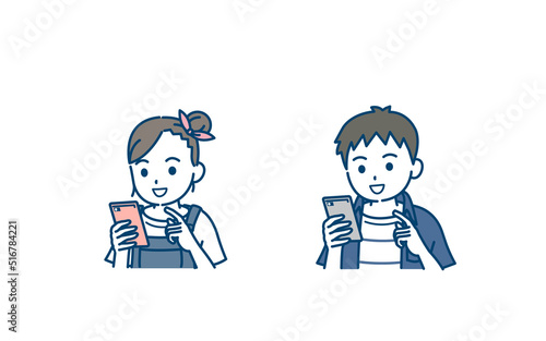 キッズ携帯　スマートフォンを使う子供　携帯電話　イラスト