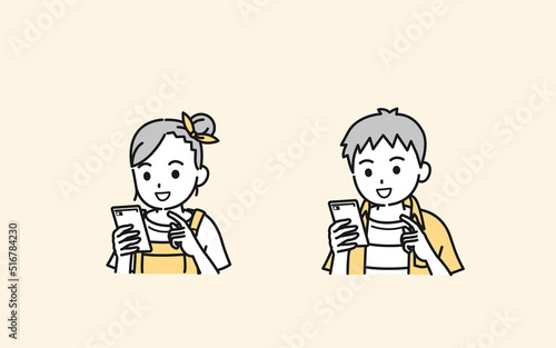 キッズ携帯　スマートフォンを使う子供　携帯電話　イラスト
