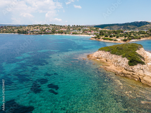 Aerial view of Kastri beach in Greece during summer holiday season