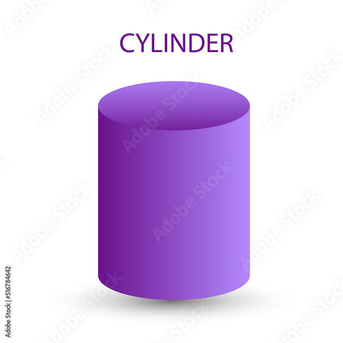 Vector purplev cylinder with gradients and shadow for game, icon, package design, logo, mobile, ui, web, education. 3d cylinder on a white background. Pedestal template for your design.