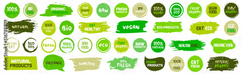 Set of natural and eco labels banner with grunge