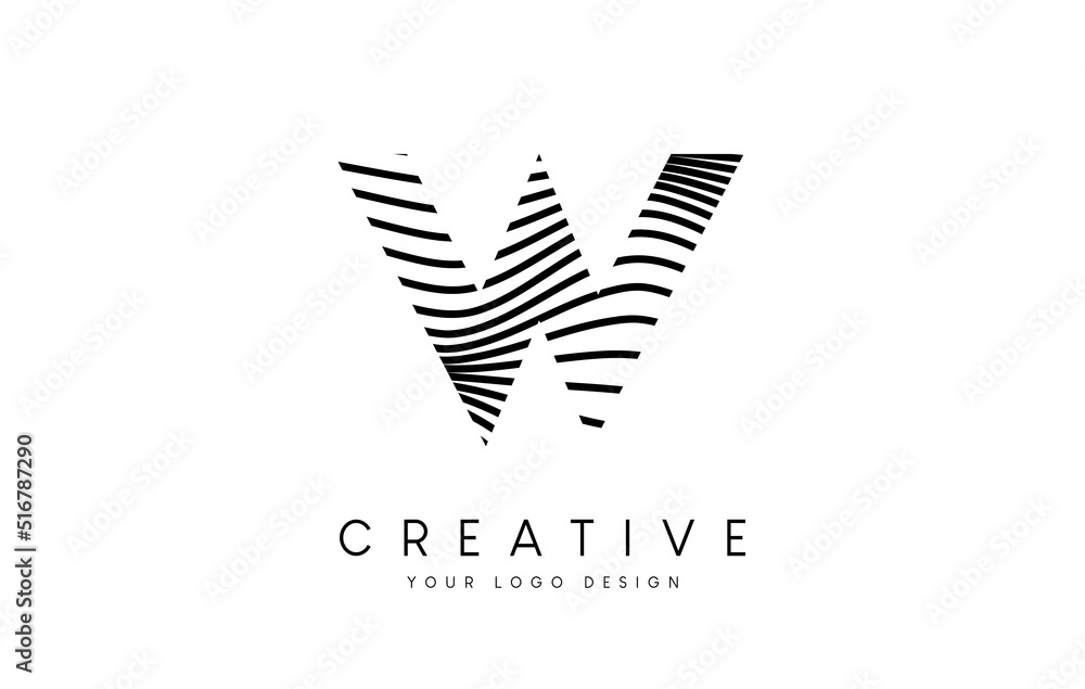 Warp Zebra Lines Letter W logo Design with Black and White Lines and Creative Icon Vector Warp Zebra Lines Letter W logo Design with Black and White Lines and Creative Icon Vector