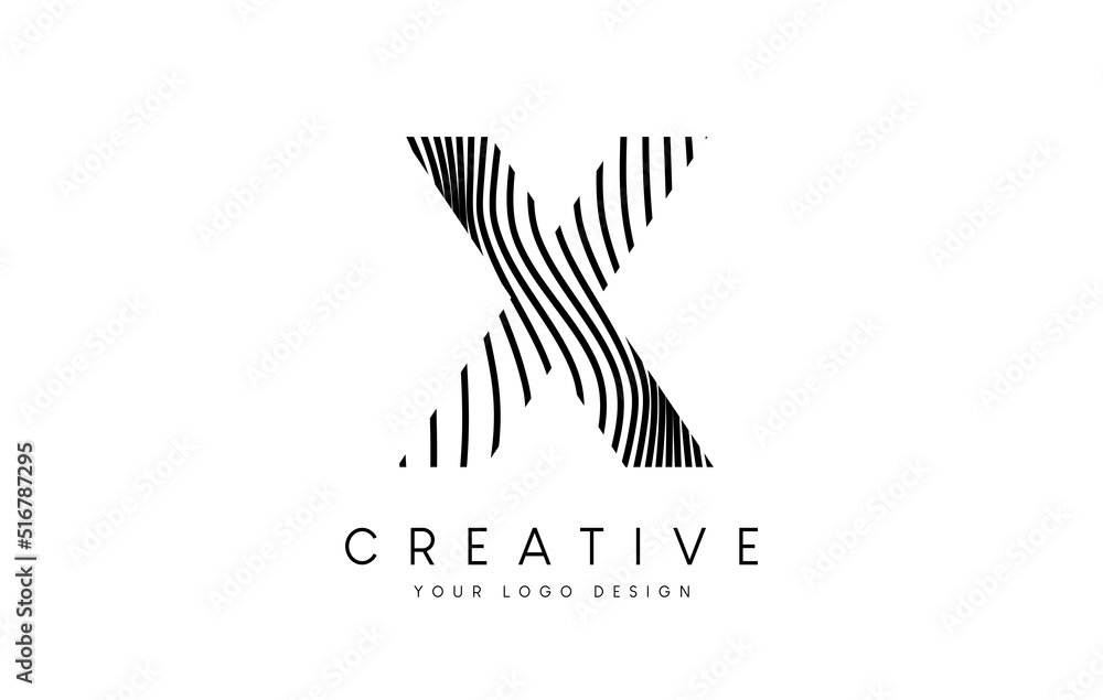 Warp Zebra Lines Letter X logo Design with Black and White Lines and Creative Icon Vector Warp Zebra Lines Letter X logo Design with Black and White Lines and Creative Icon Vector
