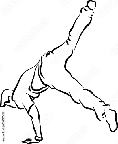 Man dancing breakdance or street dance silhouette. Fictional character and plot