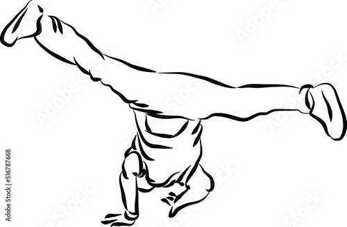Man dancing breakdance or street dance silhouette. Fictional character and plot