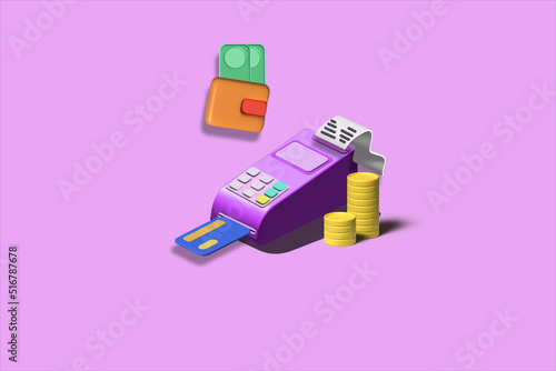 3d illustration credit card payment concept, payment terminal savings cashless society.
