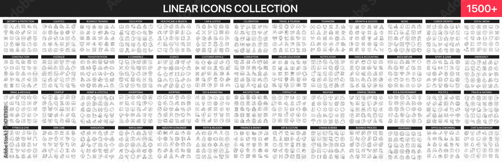 1560 linear icons collection in different categories. Big set of icons - obrazy, fototapety, plakaty 
