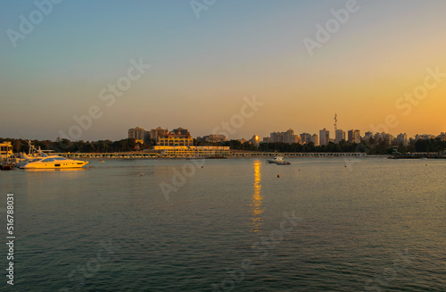 sunset over the port