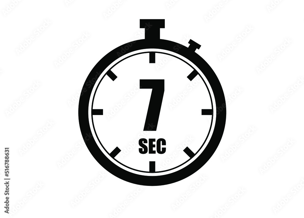 7 Seconds timers clock. Time measure. Chronometer vector icon black isolated on white background. 7 Seconds timers clock. Time measure. Chronometer vector icon black isolated on white background.