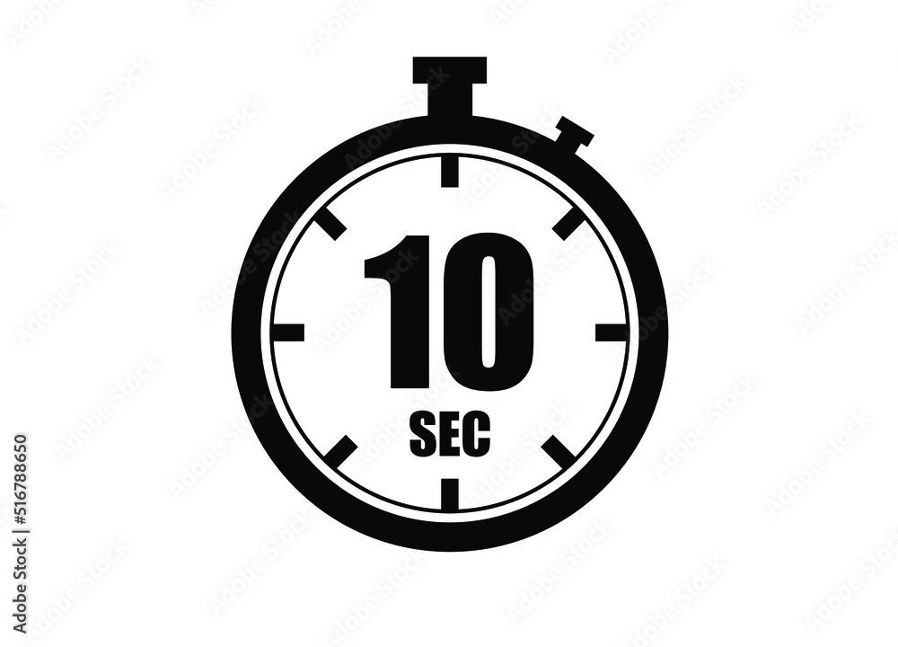 10 Seconds timers clock. Time measure. Chronometer vector icon black isolated on white background. 10 Seconds timers clock. Time measure. Chronometer vector icon black isolated on white background.