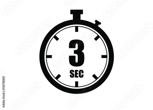 3 Seconds timers clock. Time measure. Chronometer vector icon black isolated on white background.