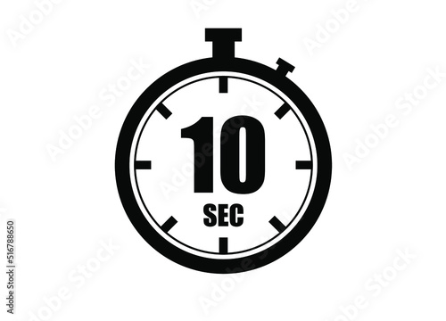10 Seconds timers clock. Time measure. Chronometer vector icon black isolated on white background.