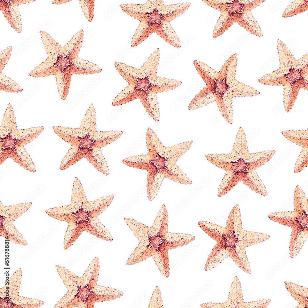 Fototapeta premium Watercolor seamless pattern of starfish. Marine surface design.