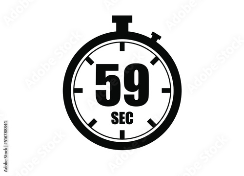 59 Seconds timers clock. Time measure. Chronometer vector icon black isolated on white background.