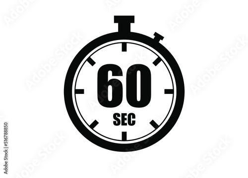 60 Seconds timers clock. Time measure. Chronometer vector icon black isolated on white background.