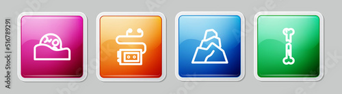 Set line Human skull, Museum audio guide, Rock stones and broken bone. Colorful square button. Vector