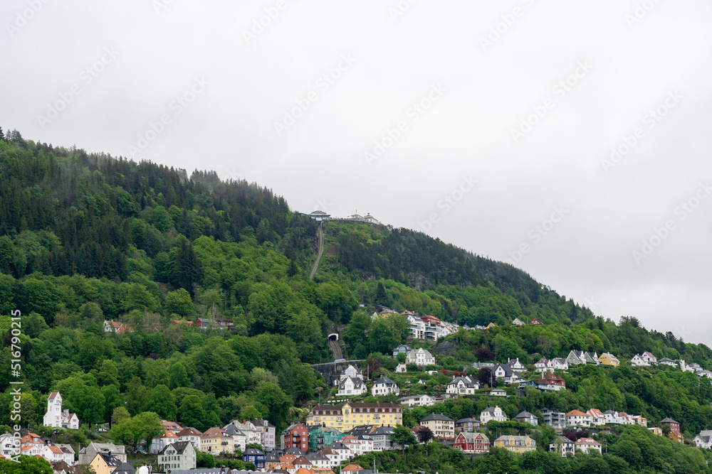 Panoramic views of Bergen from the funicular railway and its colorful houses in Norway. Panoramic views of Bergen from the funicular railway and its colorful houses in Norway.