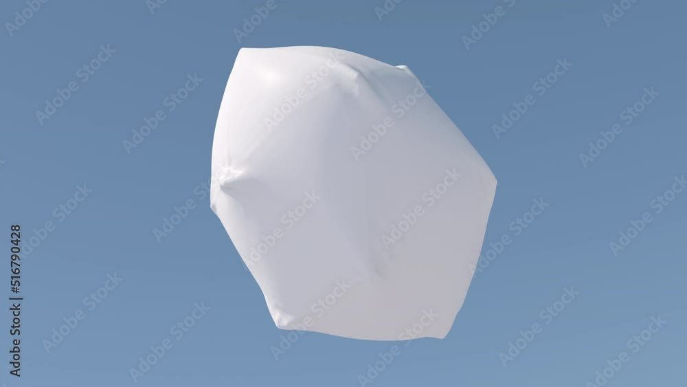 White polyhedron, cloth effect. Blue background. Abstract animation, 3d render.