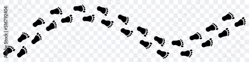 Bigfoot footprints on the ground. Path from traces. Vector black footprints. Clipart isolated on white background.