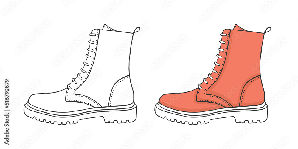 Painted shoes. Modern classic boots. Drawing Style Images. Vector illustration Painted shoes. Modern classic boots. Drawing Style Images. Vector illustration