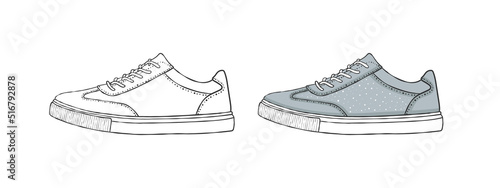 Painted shoes. Sneakers or loafers. Drawing Style Images. Vector illustration