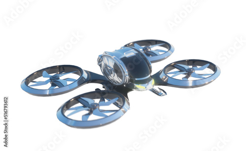 Tela A white unmanned passenger drone taxi flying. 3D render