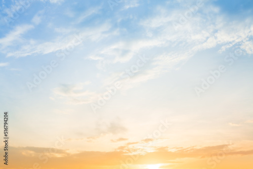 Clouds and orange sky,Sky beautiful sunset background in twilight time, colorful scene, amazing nature landscape image 