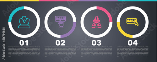 Set line Auction jewelry sale, Price tag with Sale, auctioneer sells and . Business infographic template. Vector