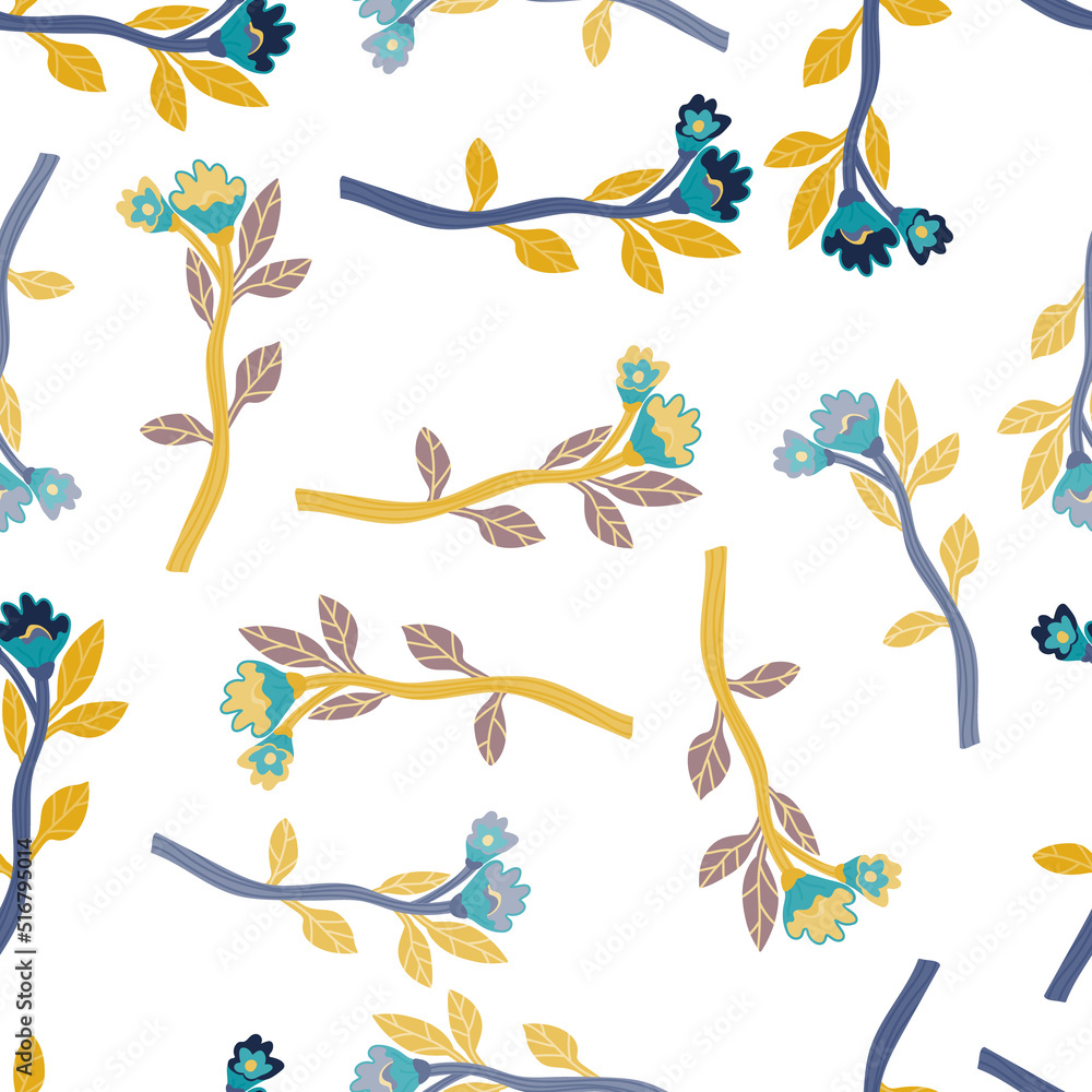 Naklejka premium Abstract flower seamless pattern. Creative floral wallpaper. Naive art style.