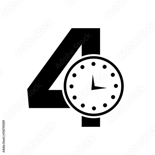 Letter 4 Clock Logo Design Vector Template
