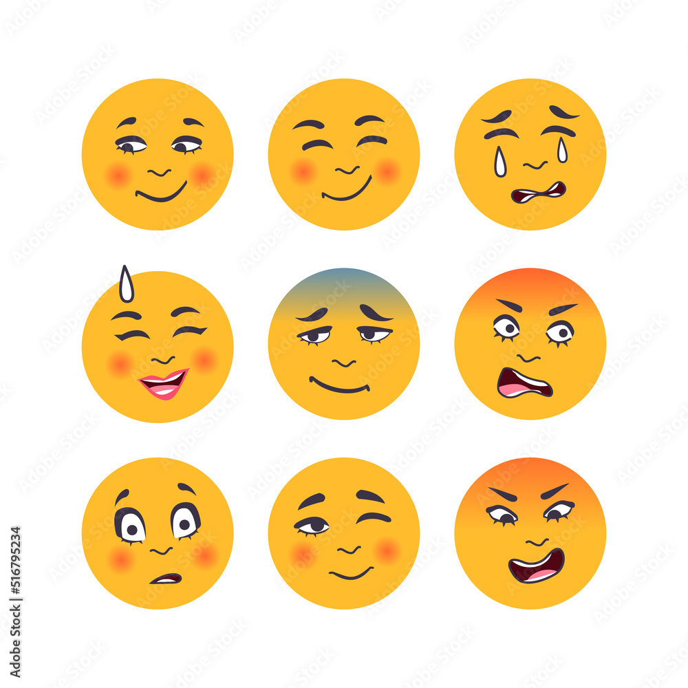 Fototapeta premium Emoticons collection cartoon style on white background vector illustration