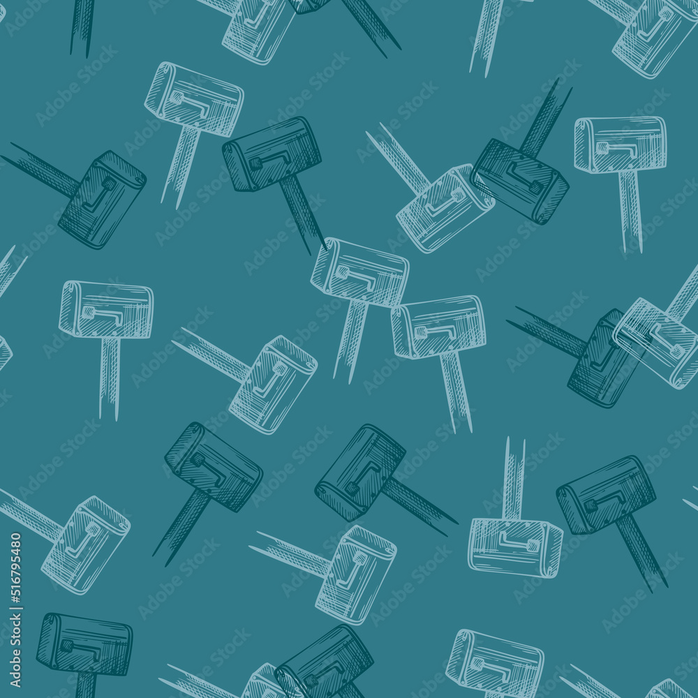 Mailbox engraved seamless pattern. Vintage letterbox in hand drawn style.